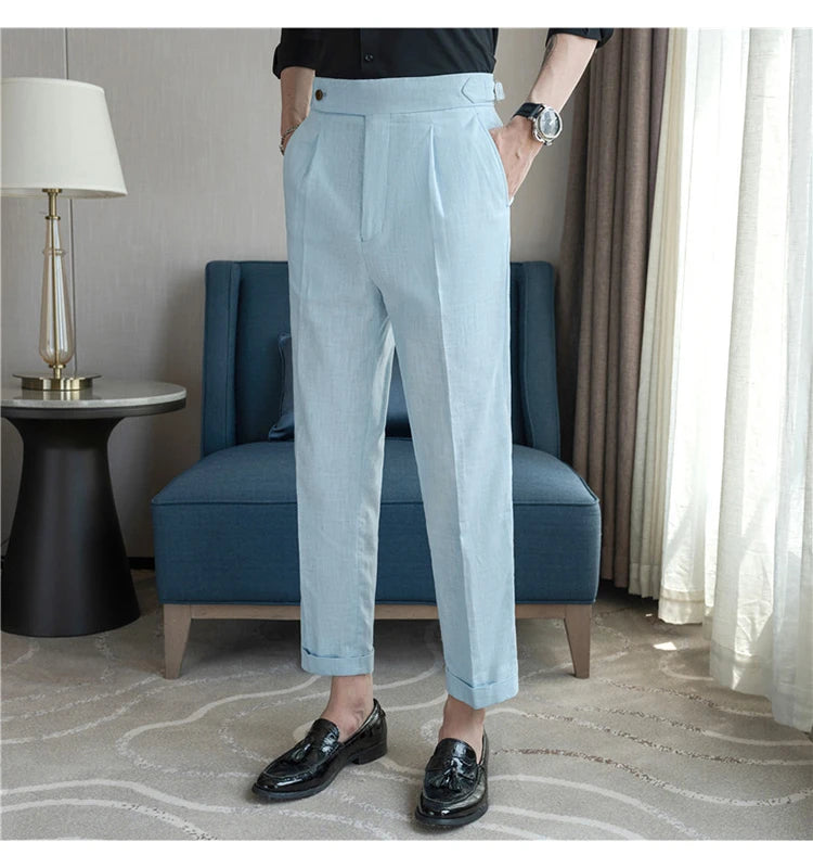 90% Linen 10% Cotton 2024 Suit Pants Naples Breathable Casual Pants Men's Height Suit Pant M-3XL Men's Straight Pants
