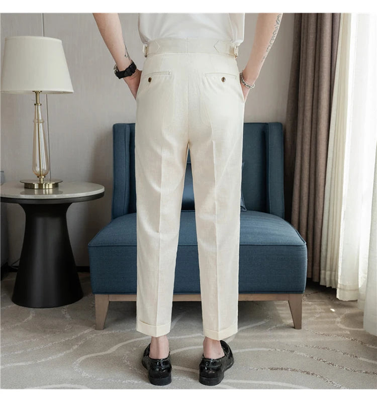 90% Linen 10% Cotton 2024 Suit Pants Naples Breathable Casual Pants Men's Height Suit Pant M-3XL Men's Straight Pants