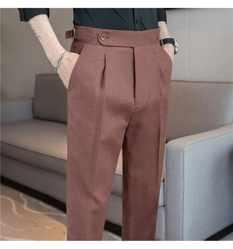 90% Linen 10% Cotton 2024 Suit Pants Naples Breathable Casual Pants Men's Height Suit Pant M-3XL Men's Straight Pants