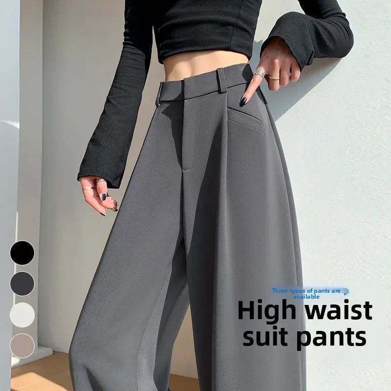 High Waist Wide Leg Straight Casual Pants Spring New Style Women's Suit Pants Floor Length Trousers Comfortable Fit Long Trouser Hussaynce