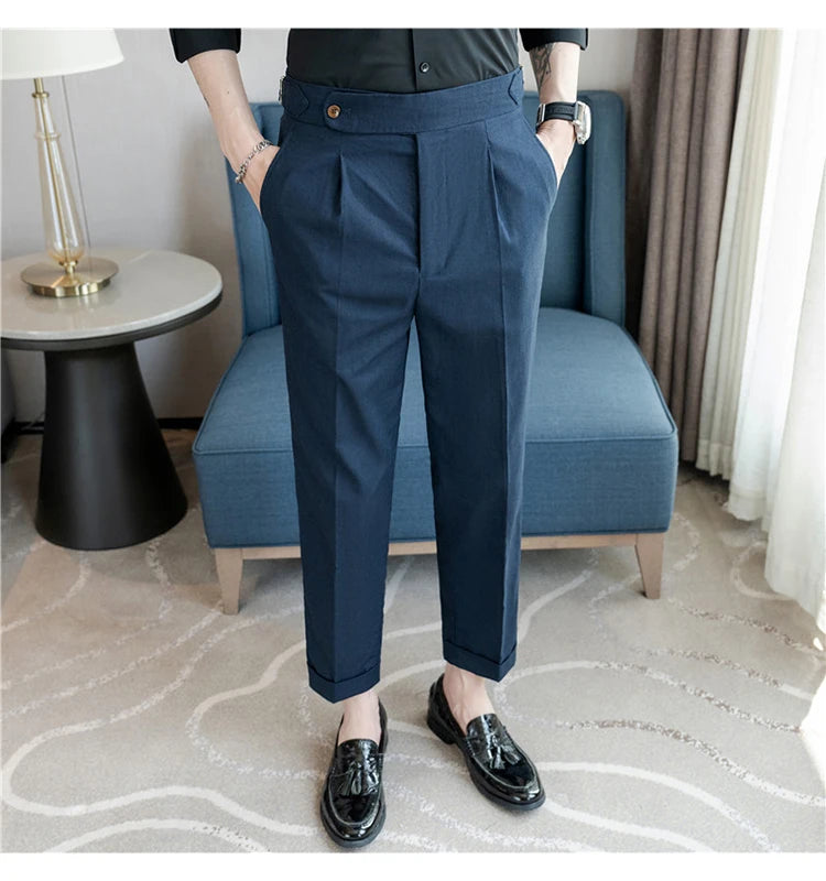 90% Linen 10% Cotton 2024 Suit Pants Naples Breathable Casual Pants Men's Height Suit Pant M-3XL Men's Straight Pants