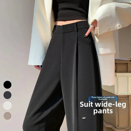 High Waist Wide Leg Straight Casual Pants Spring New Style Women's Suit Pants Floor Length Trousers Comfortable Fit Long Trouser Hussaynce