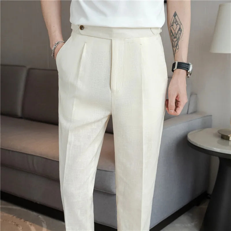 90% Linen 10% Cotton 2024 Suit Pants Naples Breathable Casual Pants Men's Height Suit Pant M-3XL Men's Straight Pants