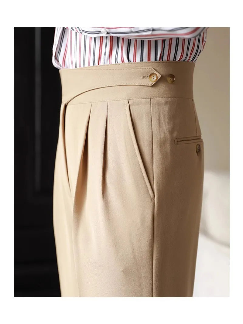 2025 Men's Stand Pocket Fashion Naple Pants Solid White Khaki Trouser Mens Elegant Straight Pants Male Ankle-Length Bottoms New Hussaynce