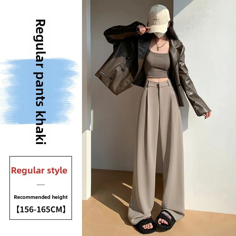 High Waist Wide Leg Straight Casual Pants Spring New Style Women's Suit Pants Floor Length Trousers Comfortable Fit Long Trouser Hussaynce