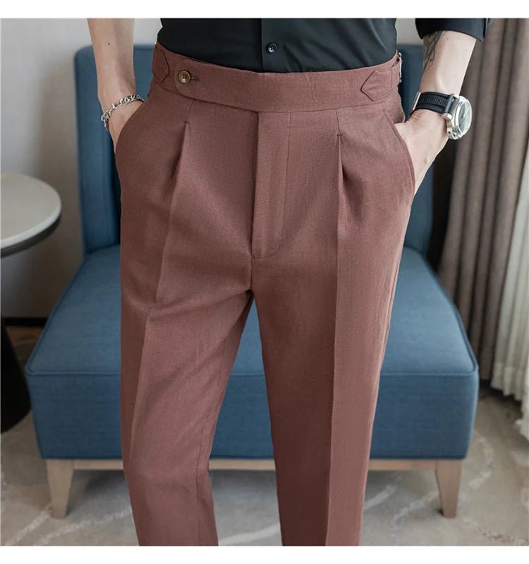 90% Linen 10% Cotton 2024 Suit Pants Naples Breathable Casual Pants Men's Height Suit Pant M-3XL Men's Straight Pants