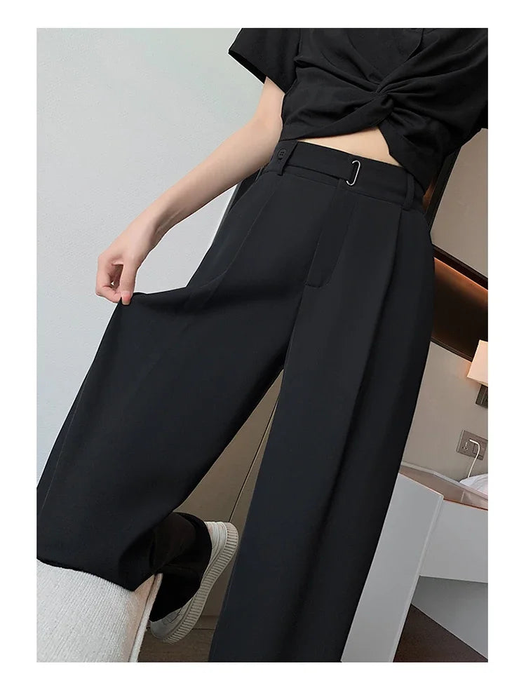 Seoulish Summer Women's Casual Pants Wide Leg Pants Elegant Office Lady 2024 New Solid Color High Waist Loose Trousers Female Hussaynce