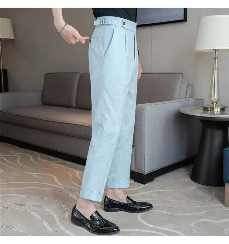 90% Linen 10% Cotton 2024 Suit Pants Naples Breathable Casual Pants Men's Height Suit Pant M-3XL Men's Straight Pants