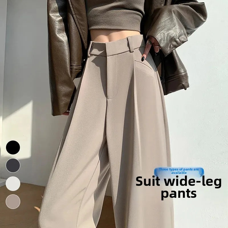 High Waist Wide Leg Straight Casual Pants Spring New Style Women's Suit Pants Floor Length Trousers Comfortable Fit Long Trouser Hussaynce