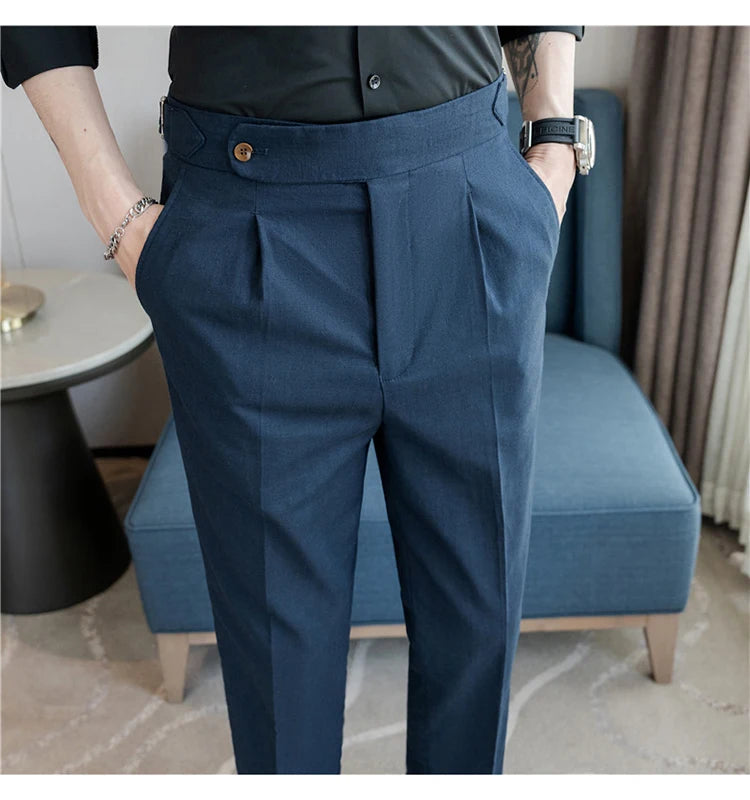 90% Linen 10% Cotton 2024 Suit Pants Naples Breathable Casual Pants Men's Height Suit Pant M-3XL Men's Straight Pants