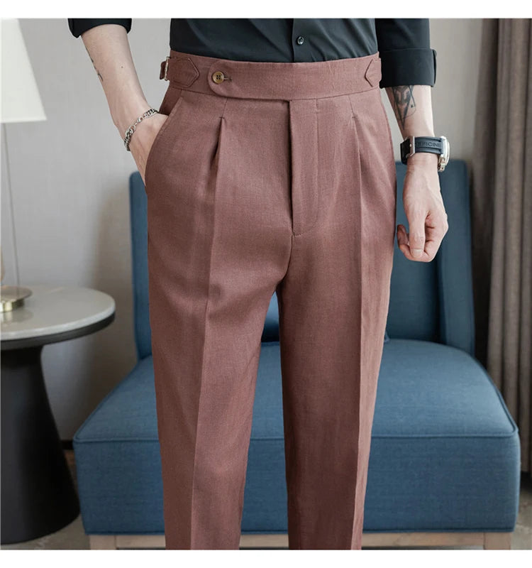 90% Linen 10% Cotton 2024 Suit Pants Naples Breathable Casual Pants Men's Height Suit Pant M-3XL Men's Straight Pants