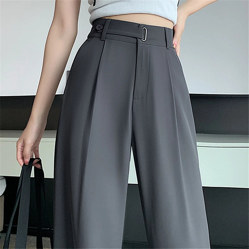 Seoulish Summer Women's Casual Pants Wide Leg Pants Elegant Office Lady 2024 New Solid Color High Waist Loose Trousers Female Hussaynce