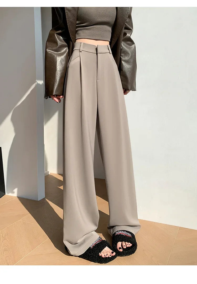 High Waist Wide Leg Straight Casual Pants Spring New Style Women's Suit Pants Floor Length Trousers Comfortable Fit Long Trouser Hussaynce