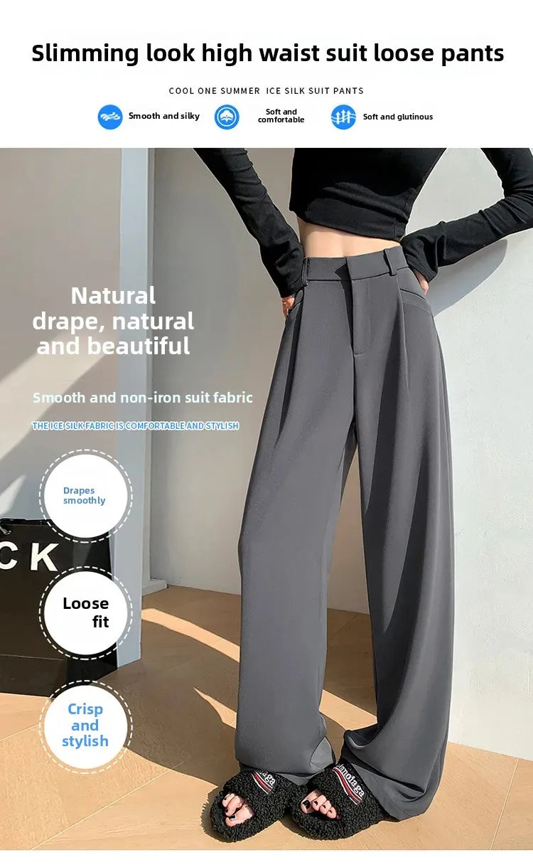 High Waist Wide Leg Straight Casual Pants Spring New Style Women's Suit Pants Floor Length Trousers Comfortable Fit Long Trouser Hussaynce