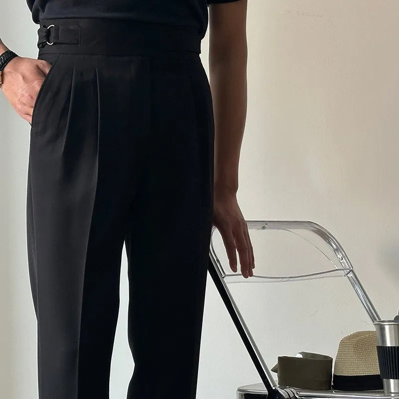 British High Waist Men Pants Luxury Retro Business Casual Naples Straight Trousers Green Blue Khaki Elegant Male Long Trousers