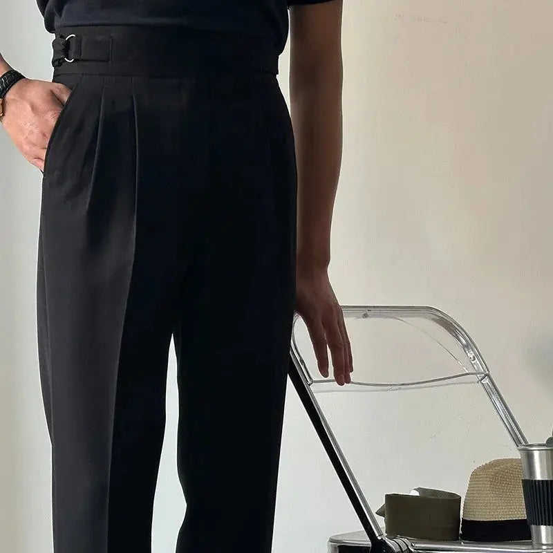 British High Waist Men Pants Luxury Retro Business Casual Naples Straight Trousers Green Blue Khaki Elegant Male Long Trousers Hussaynce