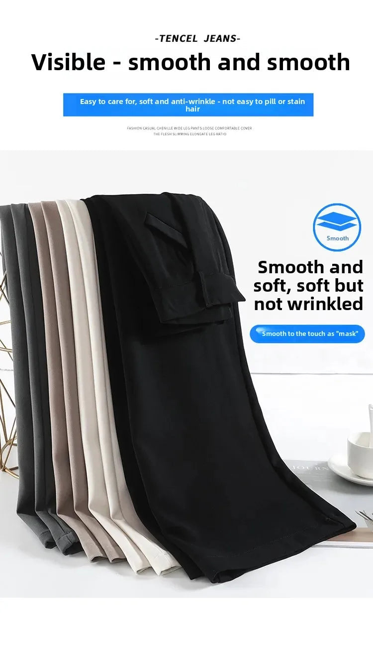 High Waist Wide Leg Straight Casual Pants Spring New Style Women's Suit Pants Floor Length Trousers Comfortable Fit Long Trouser Hussaynce