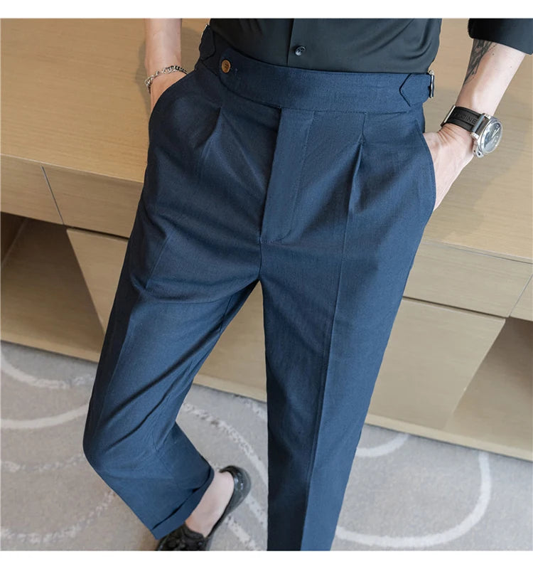 90% Linen 10% Cotton 2024 Suit Pants Naples Breathable Casual Pants Men's Height Suit Pant M-3XL Men's Straight Pants