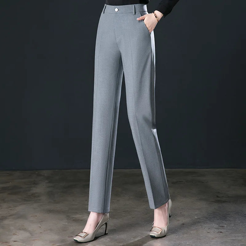 Fashion Women's Suit Pants Black Gray Khaki Pantalones Spring and Autumn Female Slim Trousers 26 27 28 29 30 31 32 33 Hussaynce