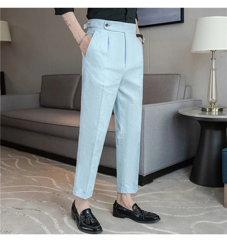 90% Linen 10% Cotton 2024 Suit Pants Naples Breathable Casual Pants Men's Height Suit Pant M-3XL Men's Straight Pants