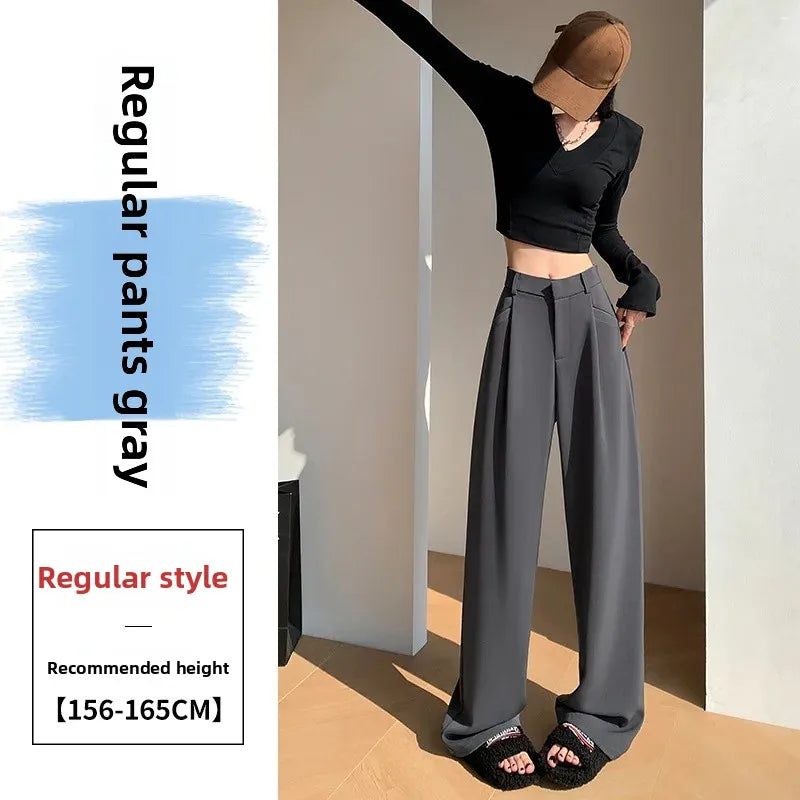 High Waist Wide Leg Straight Casual Pants Spring New Style Women's Suit Pants Floor Length Trousers Comfortable Fit Long Trouser Hussaynce
