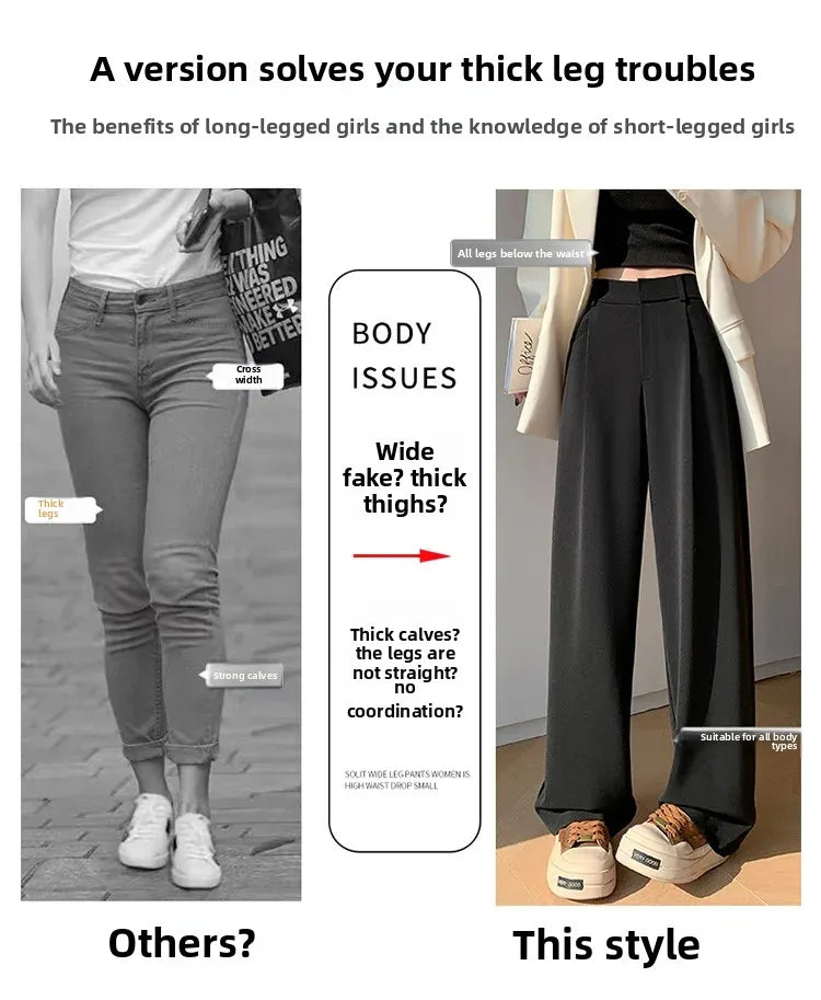 High Waist Wide Leg Straight Casual Pants Spring New Style Women's Suit Pants Floor Length Trousers Comfortable Fit Long Trouser Hussaynce