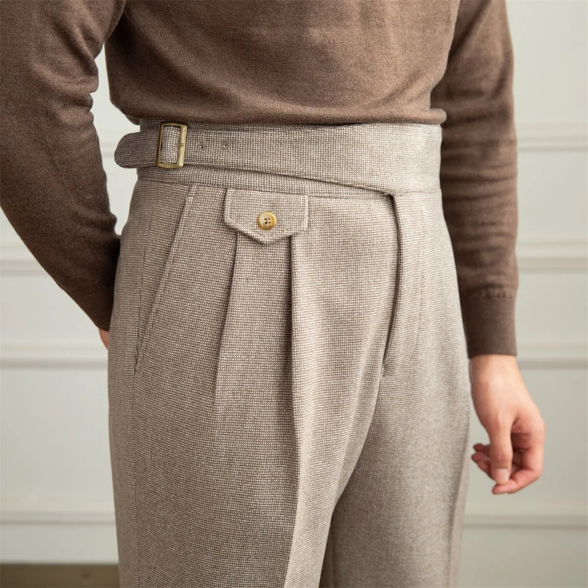Deer Sanxian Business Gurkha Casual High Waist Straight Pants Commuter Autumn and Winter Warm Retro Straight Pants Men Hussaynce