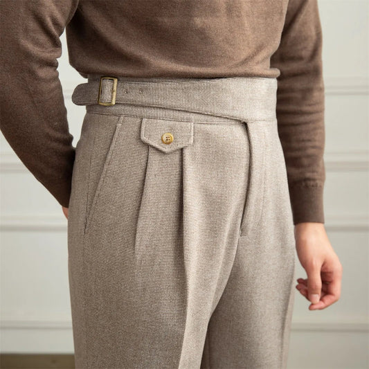 Deer Sanxian Business Gurkha Casual High Waist Straight Pants Commuter Autumn and Winter Warm Retro Straight Pants Men Hussaynce