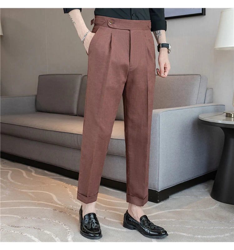 90% Linen 10% Cotton 2024 Suit Pants Naples Breathable Casual Pants Men's Height Suit Pant M-3XL Men's Straight Pants