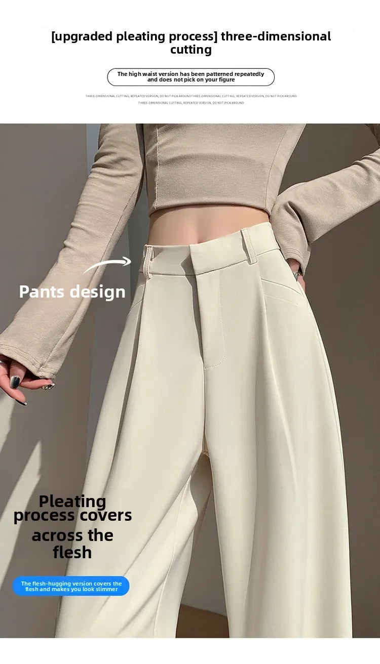 High Waist Wide Leg Straight Casual Pants Spring New Style Women's Suit Pants Floor Length Trousers Comfortable Fit Long Trouser Hussaynce