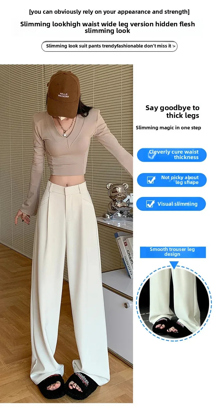 High Waist Wide Leg Straight Casual Pants Spring New Style Women's Suit Pants Floor Length Trousers Comfortable Fit Long Trouser Hussaynce