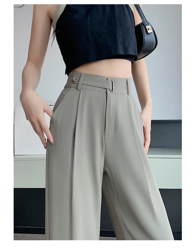 Seoulish Summer Women's Casual Pants Wide Leg Pants Elegant Office Lady 2024 New Solid Color High Waist Loose Trousers Female Hussaynce