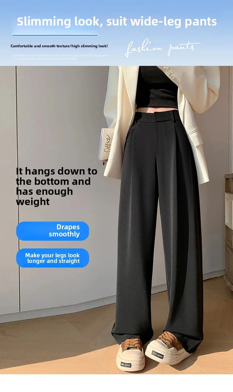 High Waist Wide Leg Straight Casual Pants Spring New Style Women's Suit Pants Floor Length Trousers Comfortable Fit Long Trouser Hussaynce