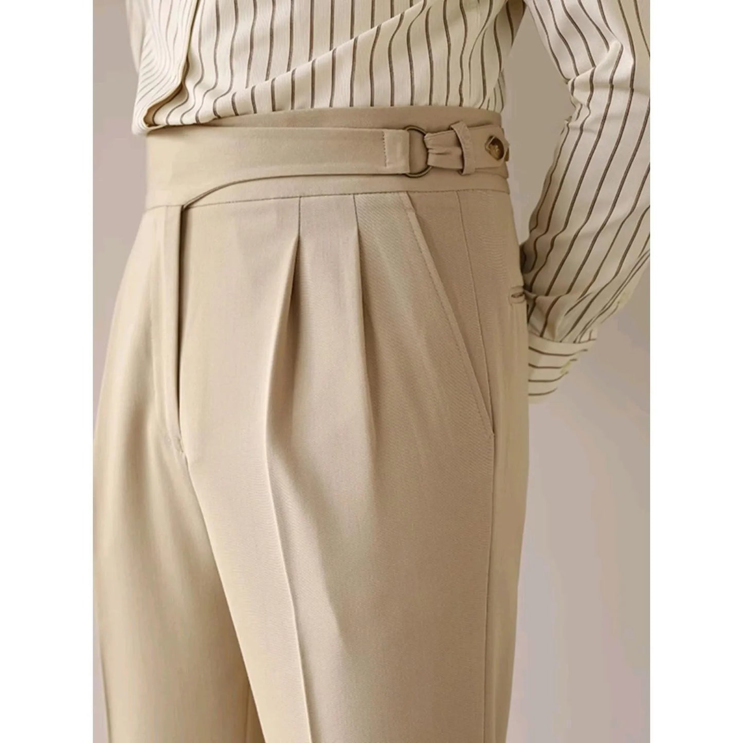 British High Waist Men Pants Luxury Retro Business Casual Naples Straight Trousers Green Blue Khaki Elegant Male Long Trousers