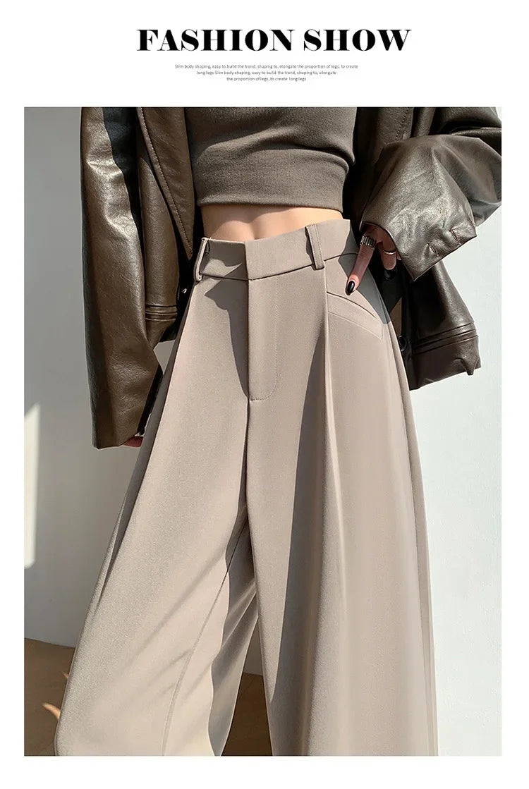 High Waist Wide Leg Straight Casual Pants Spring New Style Women's Suit Pants Floor Length Trousers Comfortable Fit Long Trouser Hussaynce