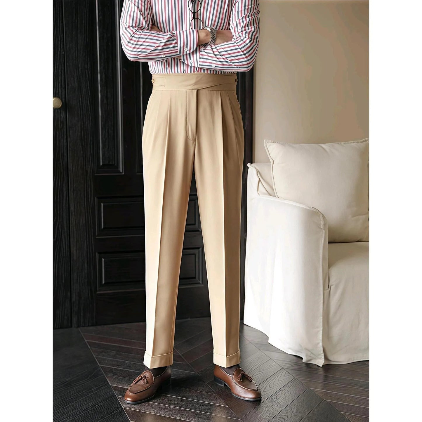 2025 Men's Stand Pocket Fashion Naple Pants Solid White Khaki Trouser Mens Elegant Straight Pants Male Ankle-Length Bottoms New Hussaynce