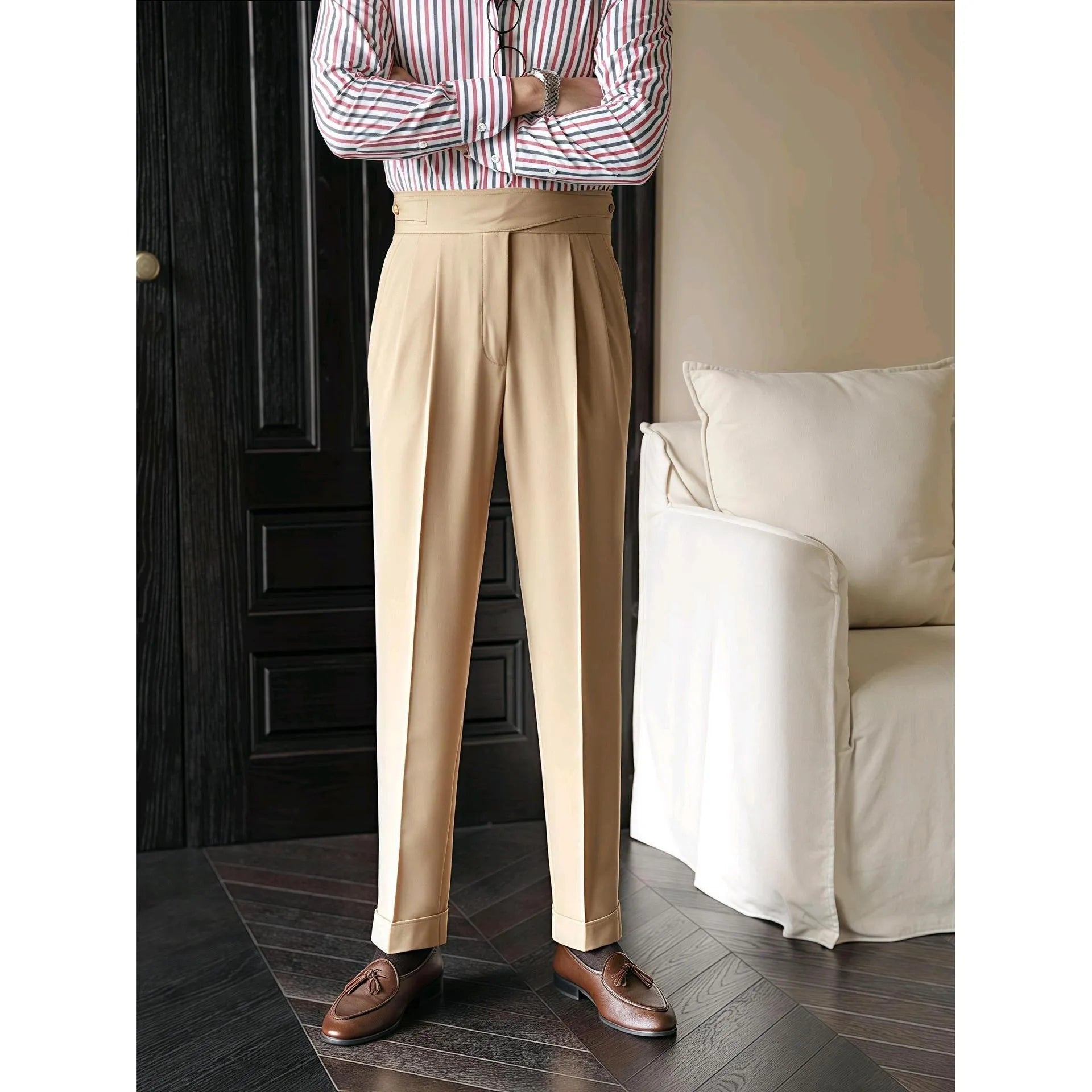 2025 Men's Stand Pocket Fashion Naple Pants Solid White Khaki Trouser Mens Elegant Straight Pants Male Ankle-Length Bottoms New Hussaynce