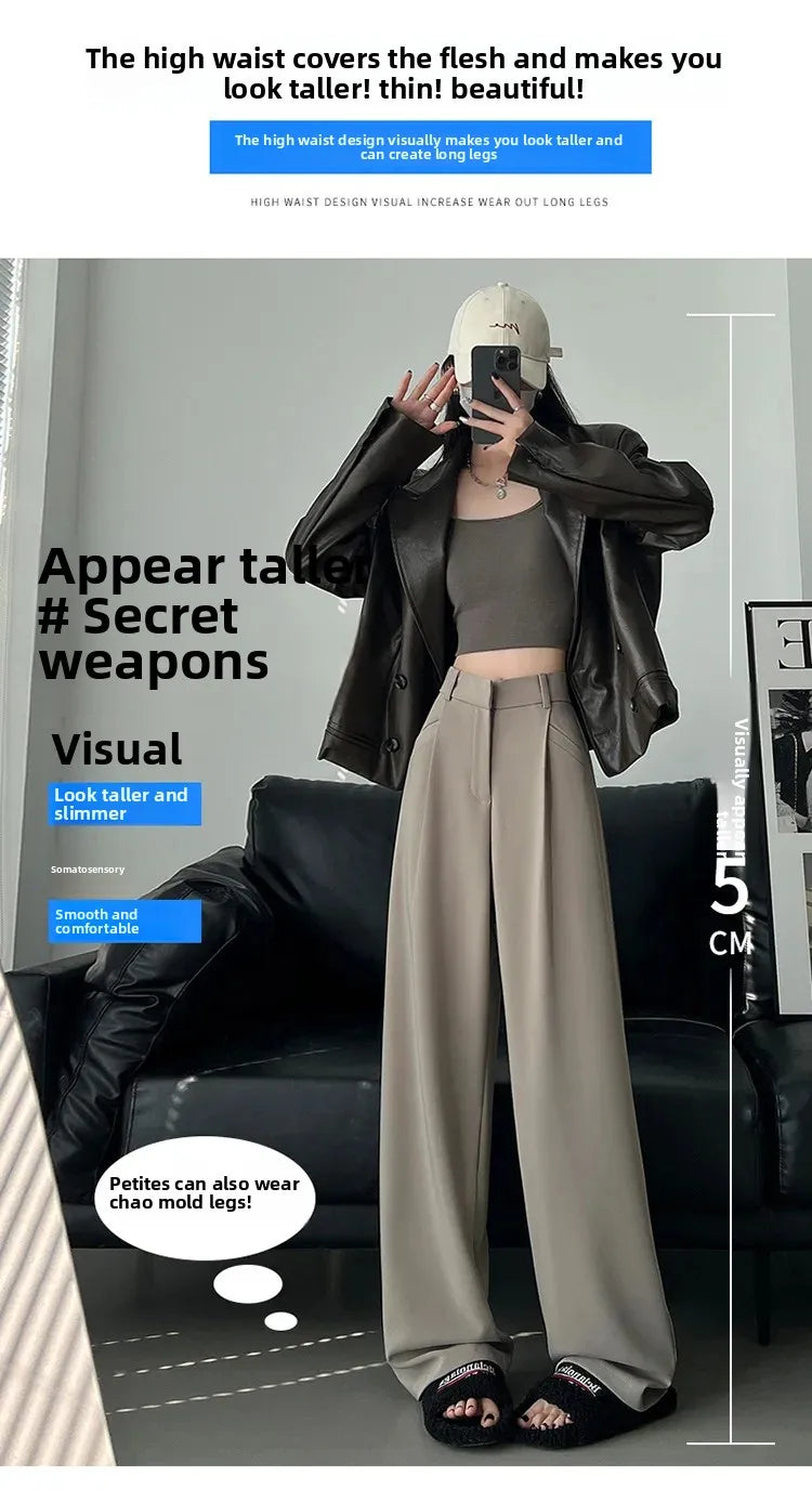 High Waist Wide Leg Straight Casual Pants Spring New Style Women's Suit Pants Floor Length Trousers Comfortable Fit Long Trouser Hussaynce