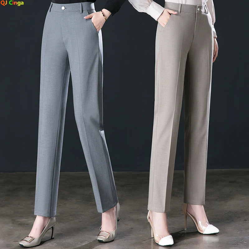 Fashion Women's Suit Pants Black Gray Khaki Pantalones Spring and Autumn Female Slim Trousers 26 27 28 29 30 31 32 33 Hussaynce