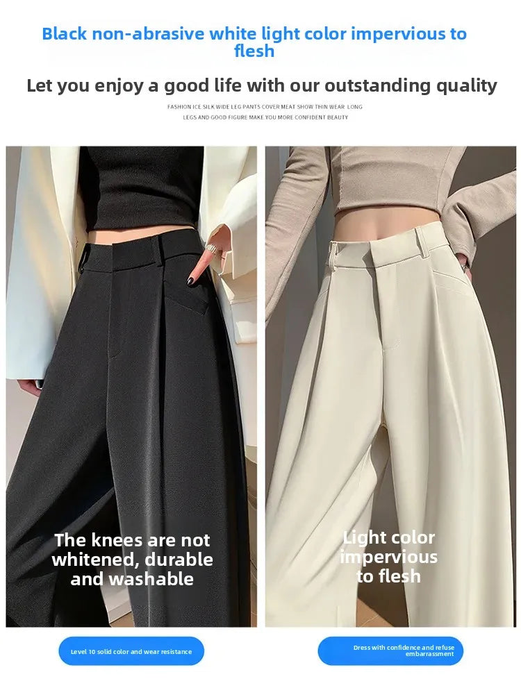 High Waist Wide Leg Straight Casual Pants Spring New Style Women's Suit Pants Floor Length Trousers Comfortable Fit Long Trouser Hussaynce