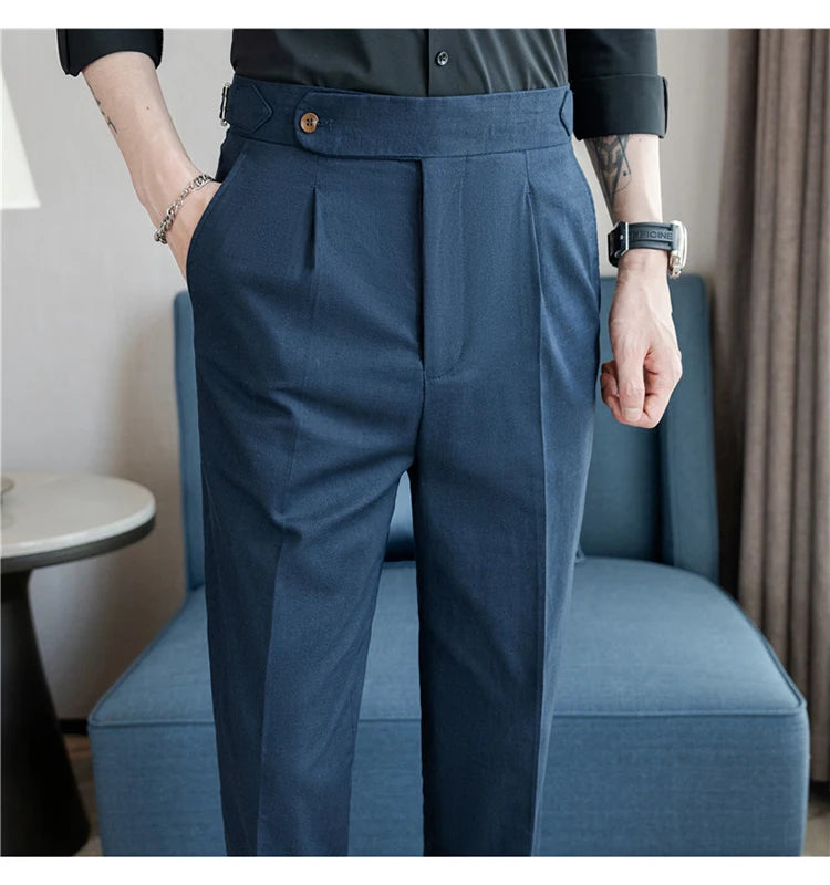 90% Linen 10% Cotton 2024 Suit Pants Naples Breathable Casual Pants Men's Height Suit Pant M-3XL Men's Straight Pants