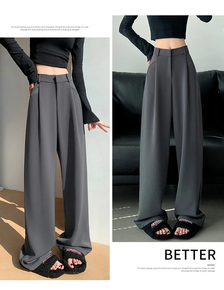 High Waist Wide Leg Straight Casual Pants Spring New Style Women's Suit Pants Floor Length Trousers Comfortable Fit Long Trouser Hussaynce