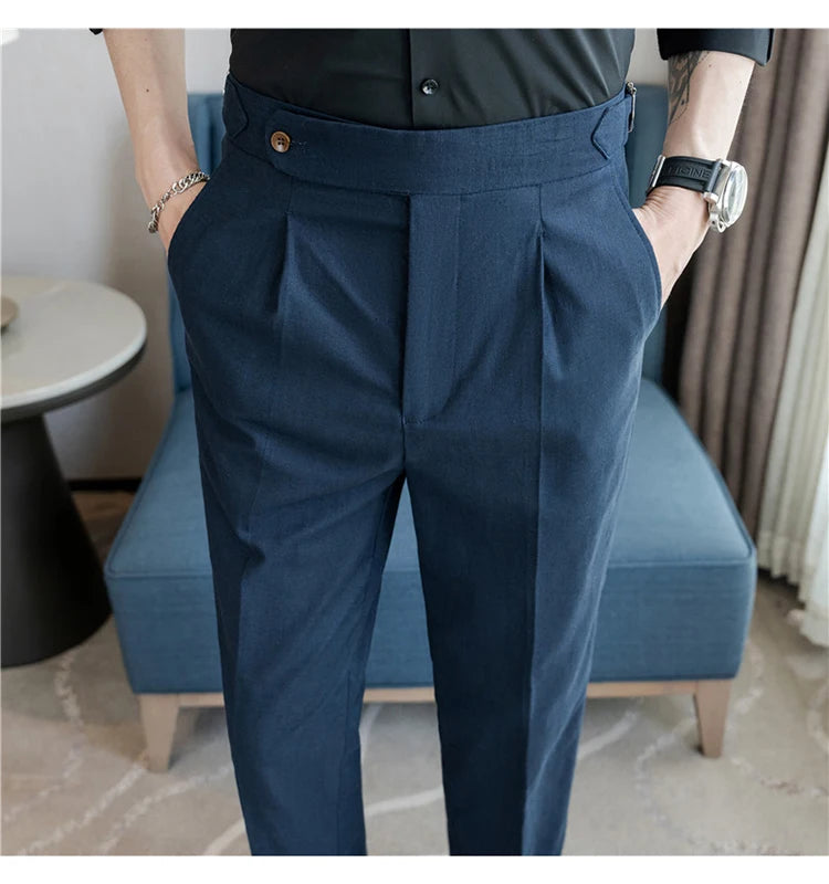 90% Linen 10% Cotton 2024 Suit Pants Naples Breathable Casual Pants Men's Height Suit Pant M-3XL Men's Straight Pants