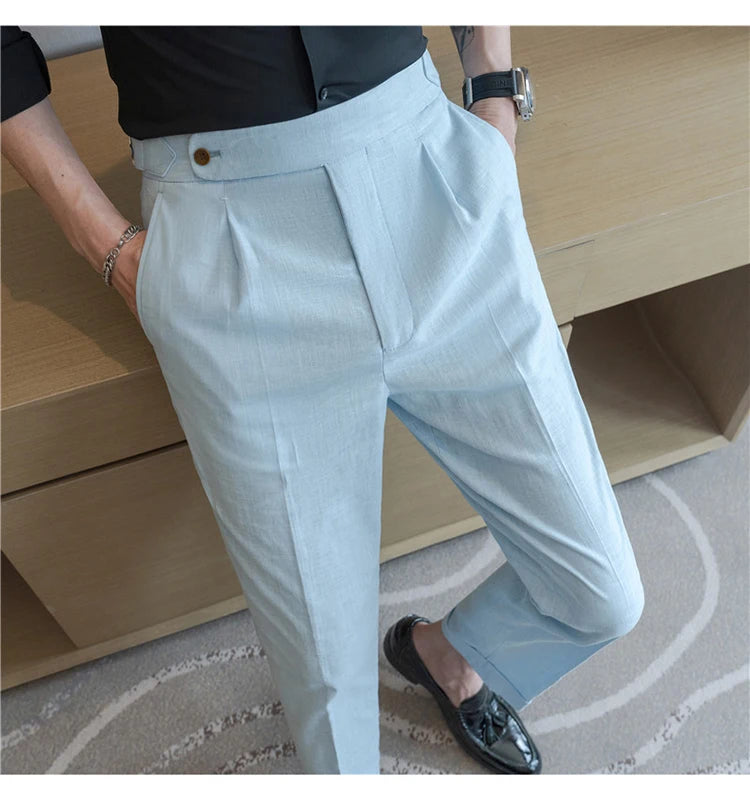 90% Linen 10% Cotton 2024 Suit Pants Naples Breathable Casual Pants Men's Height Suit Pant M-3XL Men's Straight Pants