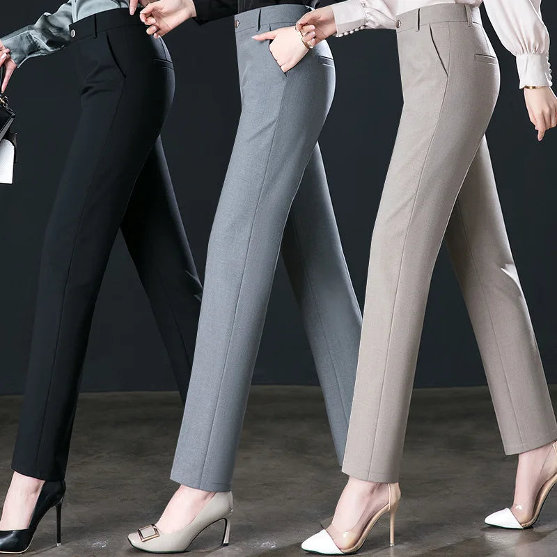 Fashion Women's Suit Pants Black Gray Khaki Pantalones Spring and Autumn Female Slim Trousers 26 27 28 29 30 31 32 33 Hussaynce