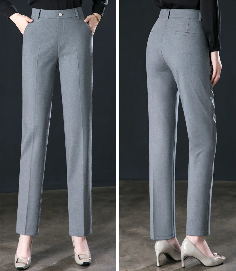 Fashion Women's Suit Pants Black Gray Khaki Pantalones Spring and Autumn Female Slim Trousers 26 27 28 29 30 31 32 33 Hussaynce