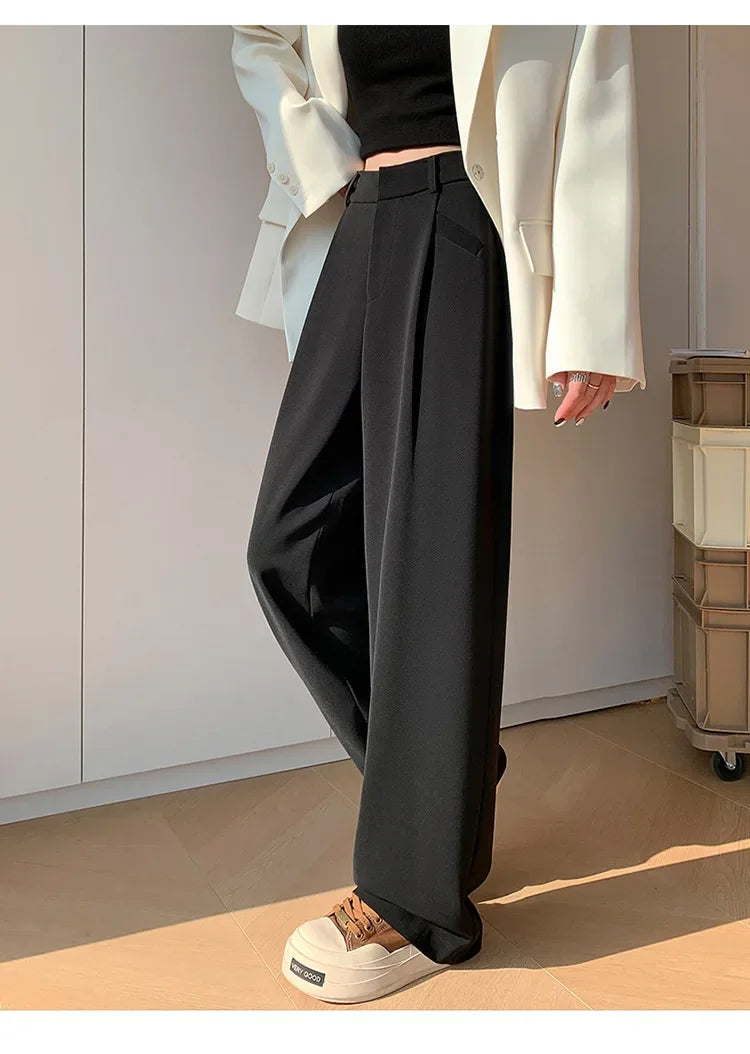 High Waist Wide Leg Straight Casual Pants Spring New Style Women's Suit Pants Floor Length Trousers Comfortable Fit Long Trouser Hussaynce