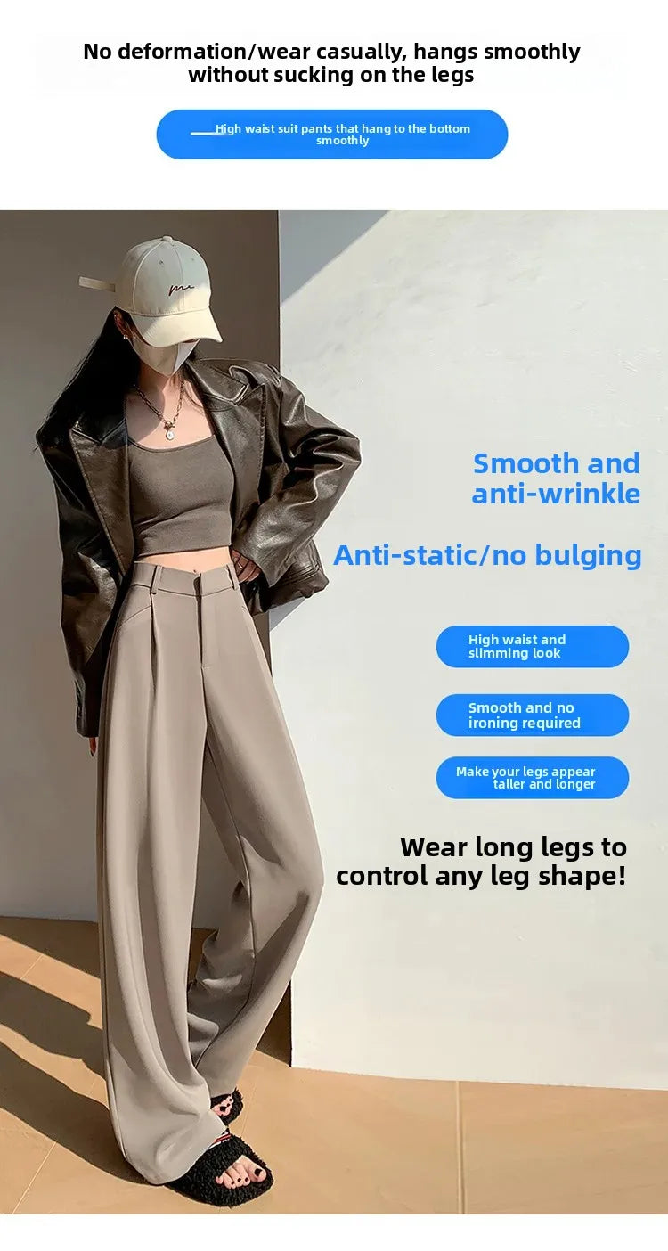 High Waist Wide Leg Straight Casual Pants Spring New Style Women's Suit Pants Floor Length Trousers Comfortable Fit Long Trouser Hussaynce