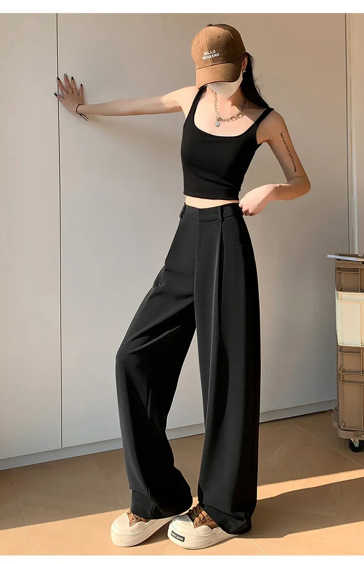 High Waist Wide Leg Straight Casual Pants Spring New Style Women's Suit Pants Floor Length Trousers Comfortable Fit Long Trouser Hussaynce