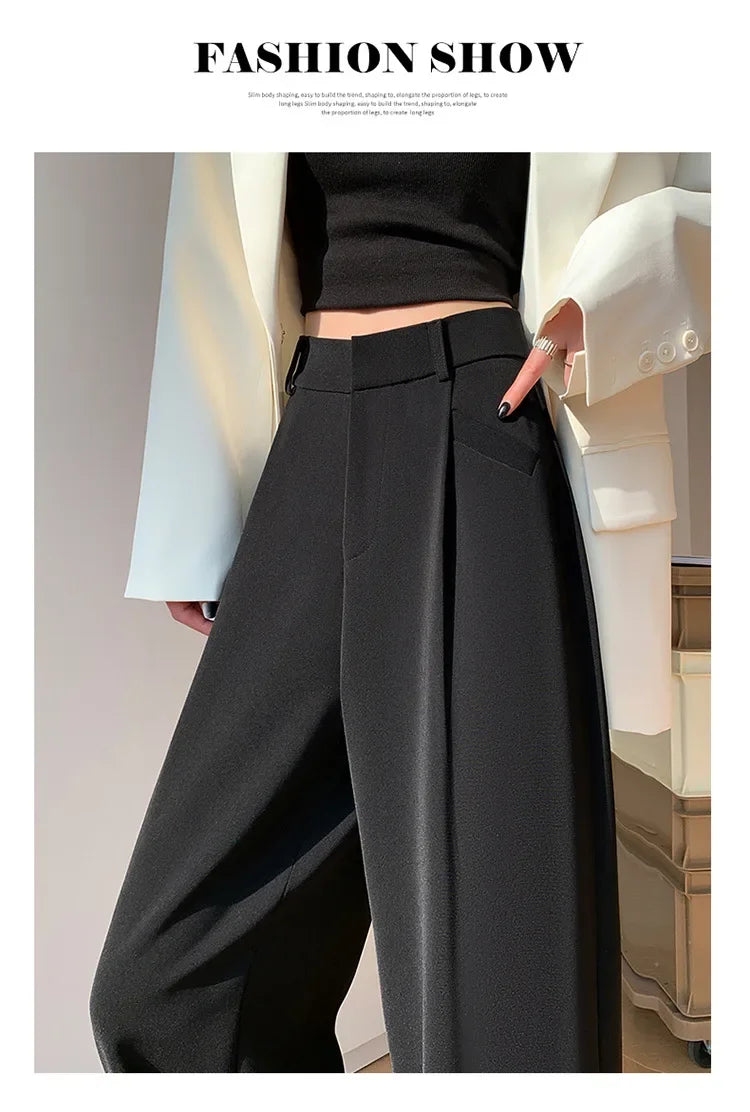 High Waist Wide Leg Straight Casual Pants Spring New Style Women's Suit Pants Floor Length Trousers Comfortable Fit Long Trouser Hussaynce